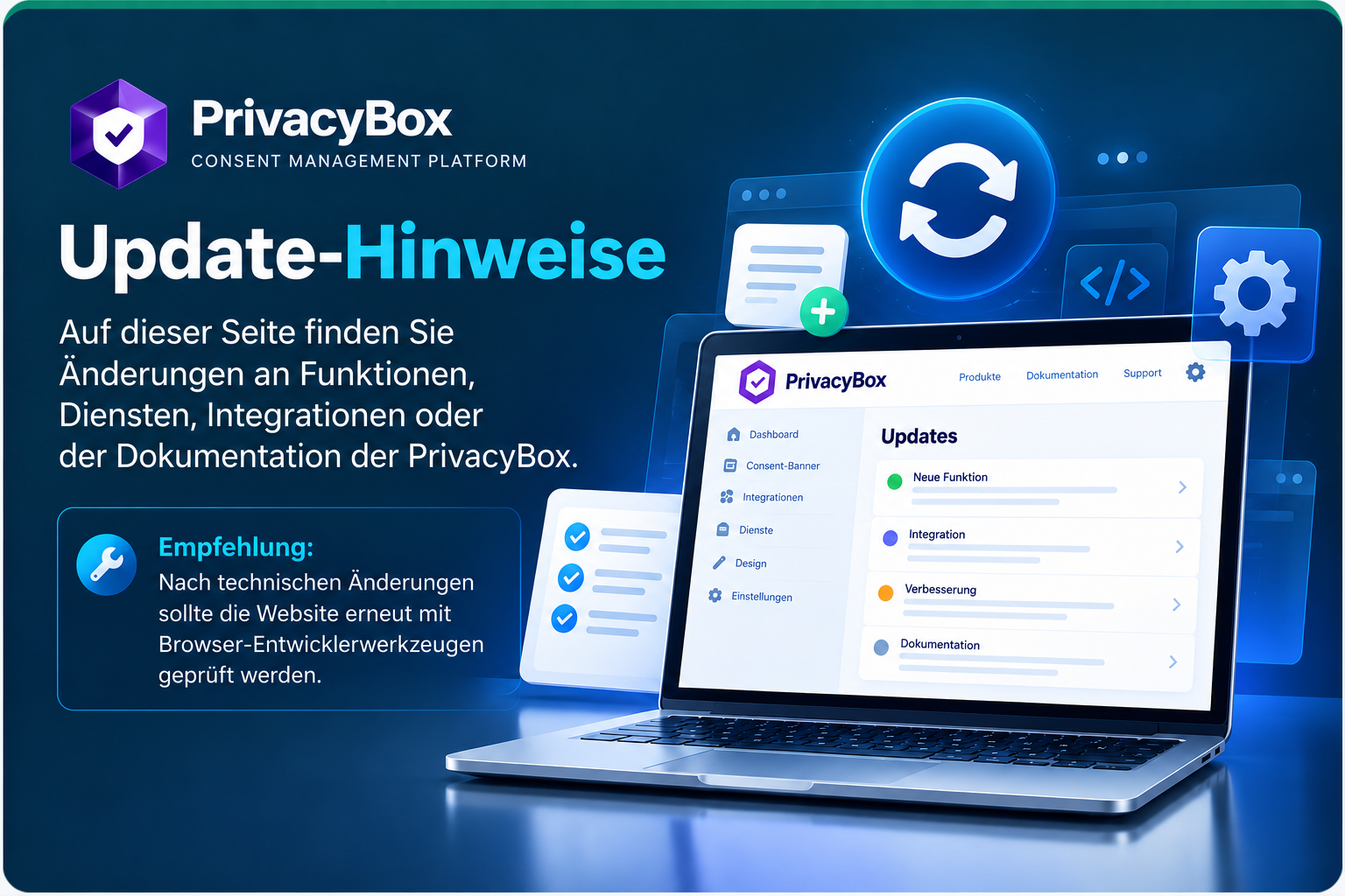 PrivacyBox Update-Hinweise – Änderungen an Funktionen, Diensten, Integrationen und Dokumentation